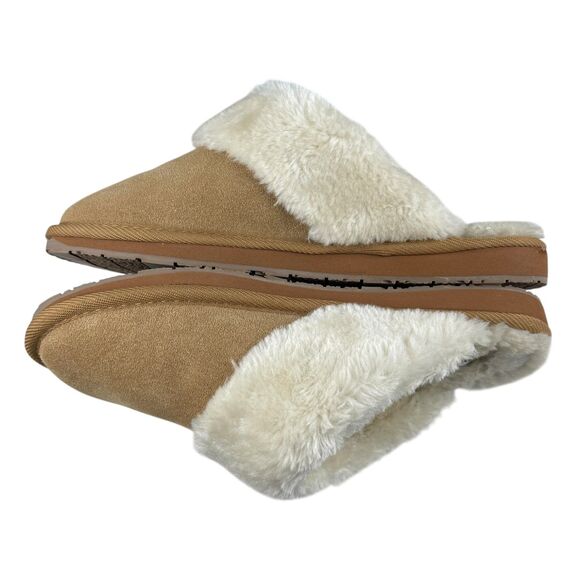 Minnetonka Women’s Mule Slippers 10M Tan Suede Faux Fur Lined Slip-On Comfort - Picture 8 of 11